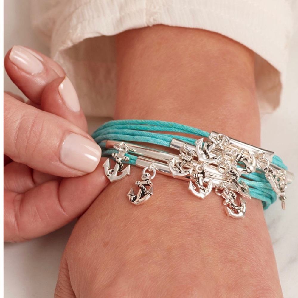 NWT Coastal Multi-Strand Sliver Anchors Aqua Bracelets